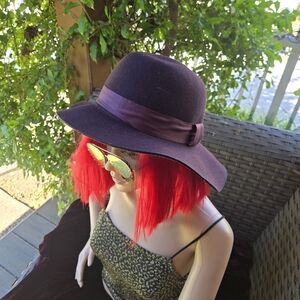 & Other Stories Wool Wide Brim Hat Burgundy Ribbon Size L 58